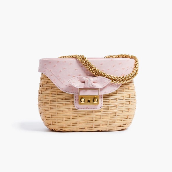 Tuckernuck Handbags - Pamela Munson Sally Crossbody Rattan Shoulder Convertible Bag Pink Petunia